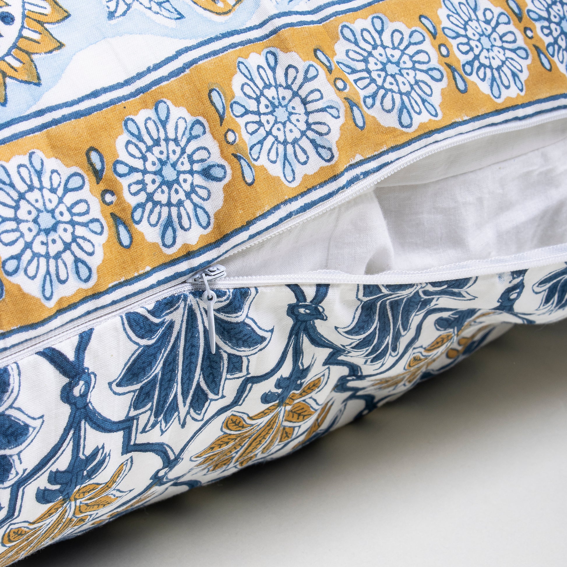 Cotton Floral Block Print Pillow Case Reversible