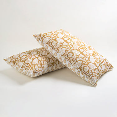 Yellow Flower Print Reversible Cotton Pillow Covers