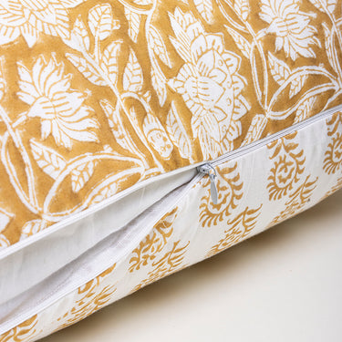 Yellow Flower Print Reversible Cotton Pillow Covers