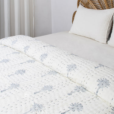 Palm Print Soft Kantha Blanket Quilt For Winter Comfort