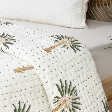 Palm Tree Print Jaipuri Block Print Kantha Quilt