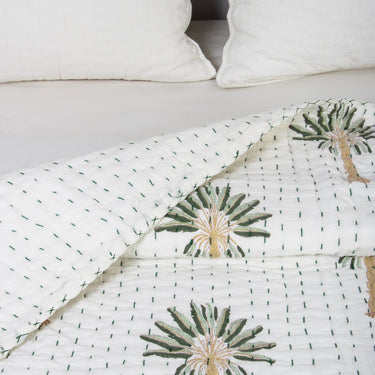 Palm Tree Print Jaipuri Block Print Kantha Quilt