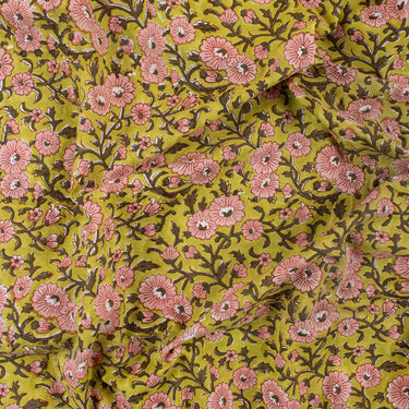 Pink Color Floral Hand Block Print Fabric