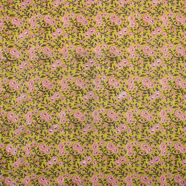 Pink Color Floral Hand Block Print Fabric