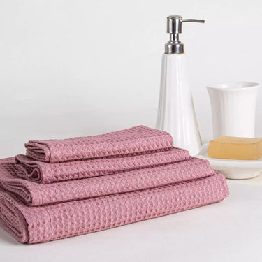 Pink Cotton Waffle Towel Set - Hand, Face, Bath & Wash Cloth