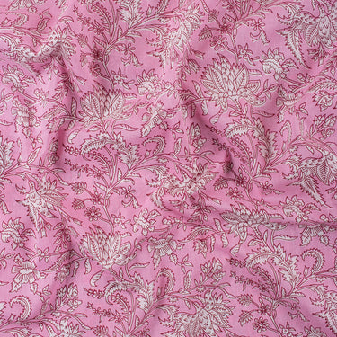 Pink Floral Hand Block Print Cotton Fabric