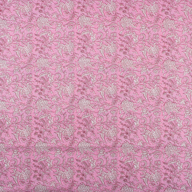 Pink Floral Hand Block Print Cotton Fabric