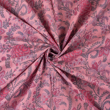 Pink Floral Hand Block Print Fabric