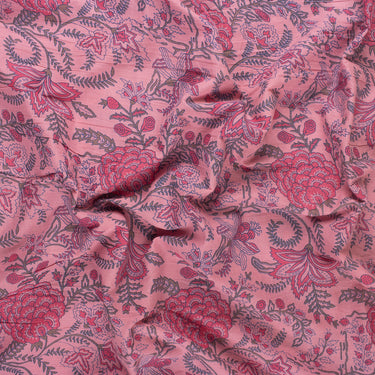 Pink Floral Hand Block Print Fabric