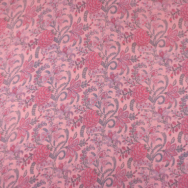 Pink Floral Hand Block Print Fabric