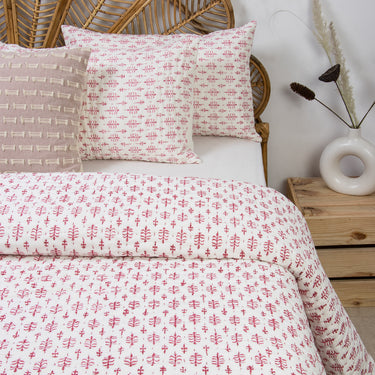 Pink Leaf Print Kantha Quilt Single & Double Bed