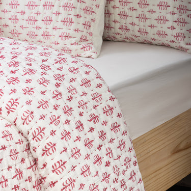 Pink Leaf Print Kantha Quilt Single & Double Bed