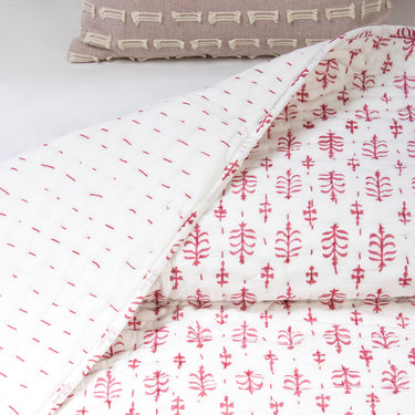 Pink Leaf Print Kantha Quilt Single & Double Bed