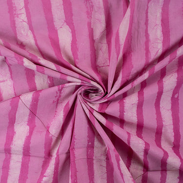 Pink Stripe Dabu Cotton Hand Block Printed Fabric