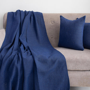 Plain Blue Sofa Throw Blanket with 2 Cushion Cover - Gift for Home Use