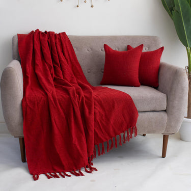 Plain Cotton Sofa Throw Blanket with 2 Cushion Covers - Useful Gift Items for Home
