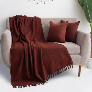 Plain Organic Sofa Throws for Living Room with Cushion Covers - Diwali Gifts for Home