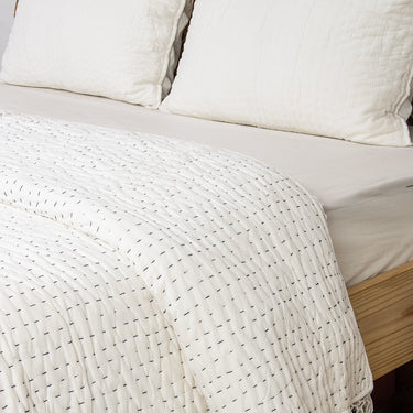 Plain White Handmade Soft Cotton Kantha Quilt