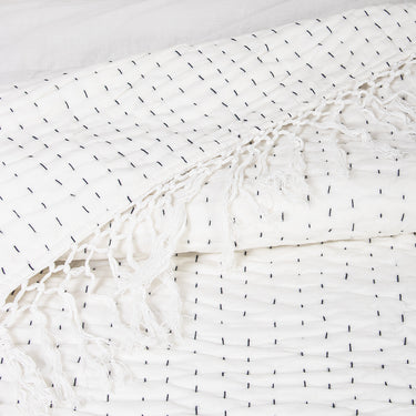 Plain White Handmade Soft Cotton Kantha Quilt
