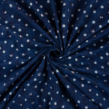 Polka Dots Indigo Cotton Hand Block Print Fabric