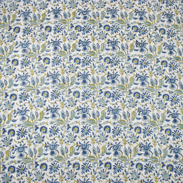 Premium Blue Floral Hand Block Printed Cotton Fabric