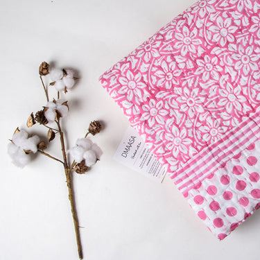 Premium Cotton Baby Kantha Quilt Pink Floral Printed Warm Baby Blanket
