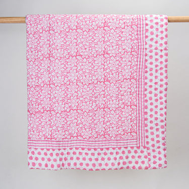 Premium Cotton Baby Kantha Quilt Pink Floral Printed Warm Baby Blanket