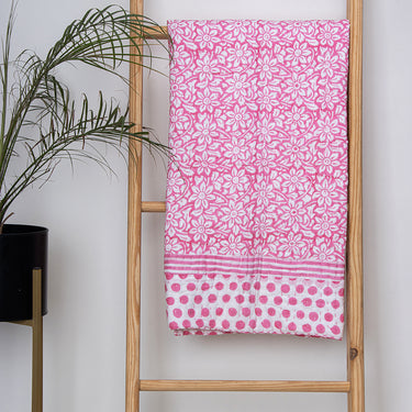 Premium Cotton Baby Kantha Quilt Pink Floral Printed Warm Baby Blanket