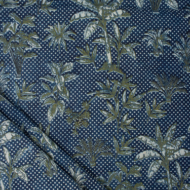 Premium Floral Hand Block Print Indigo Cotton Fabric