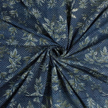 Premium Floral Hand Block Print Indigo Cotton Fabric