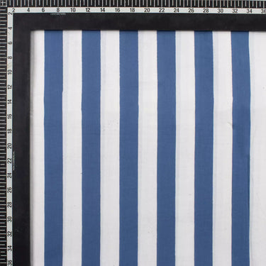 Premium Hand Block Blue Stripe Printed Fabric