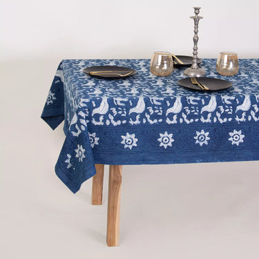 Premium Indigo Blue Bird Printed Soft Cotton Table Cover Online