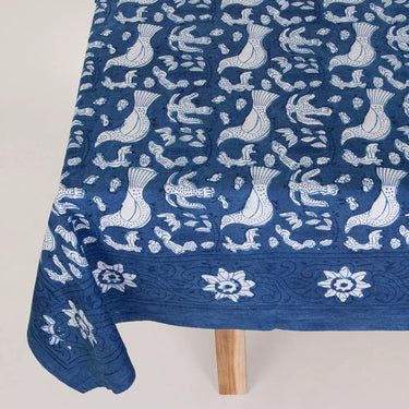 Premium Indigo Blue Bird Printed Soft Cotton Table Cover Online