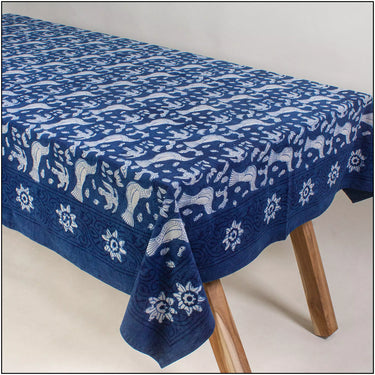 Premium Indigo Blue Bird Printed Soft Cotton Table Cover Online