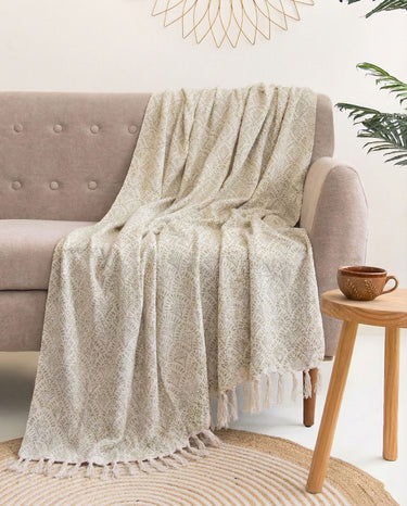 Premium Leaf Printed Cotton Throw for Couch