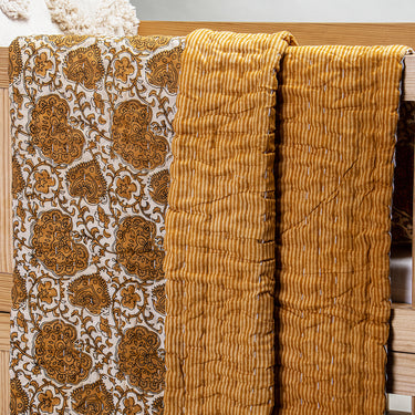 Premium Organic Cotton Brown Kantha Baby Blankets