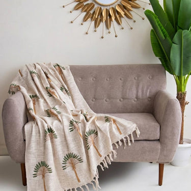 Premium Palm Print Cotton Throws for Sofas