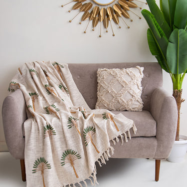 Premium Palm Print Cotton Throws for Sofas