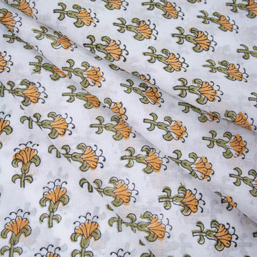 Premium Quality Orange Cotton Hand Block Printed Fabric