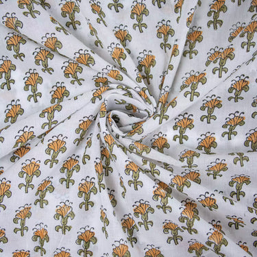 Premium Quality Orange Cotton Hand Block Printed Fabric