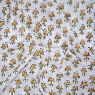 Premium Quality Orange Cotton Hand Block Printed Fabric