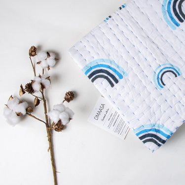 Premium Quality Sky Blue Rainbow Print Baby Blankets For Winter