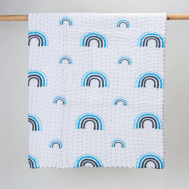Premium Quality Sky Blue Rainbow Print Baby Blankets For Winter