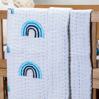 Premium Quality Sky Blue Rainbow Print Baby Blankets For Winter