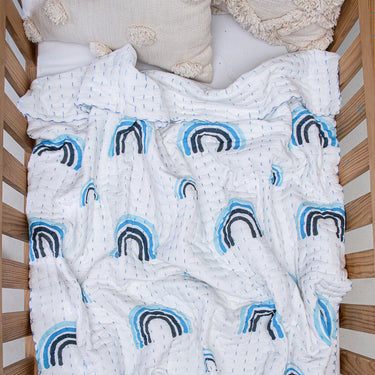 Premium Quality Sky Blue Rainbow Print Baby Blankets For Winter