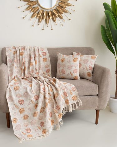 Printed Cotton Sofa Throw Blanket with 2 Cushion Covers Perfect Gifts for Women
