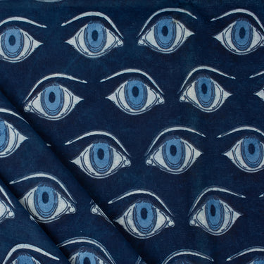 Pure Cotton Blue Eye Indigo Hand Block Print Fabric