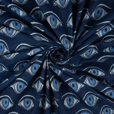 Pure Cotton Blue Eye Indigo Hand Block Print Fabric