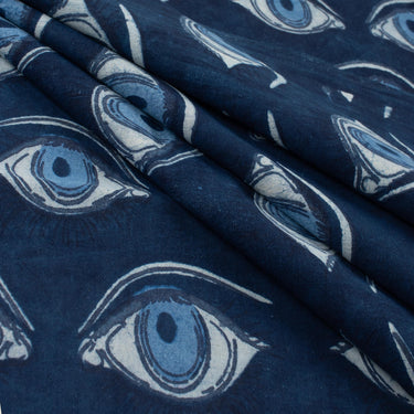 Pure Cotton Blue Eye Indigo Hand Block Print Fabric