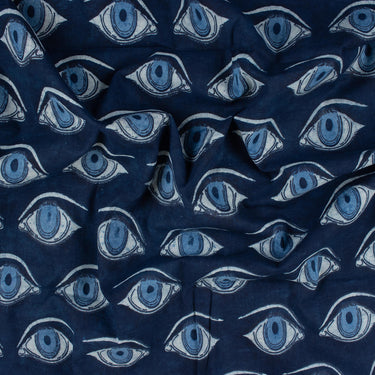 Pure Cotton Blue Eye Indigo Hand Block Print Fabric